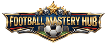 Logo for Football Mastery Hub with a soccer ball and stars on a blue background