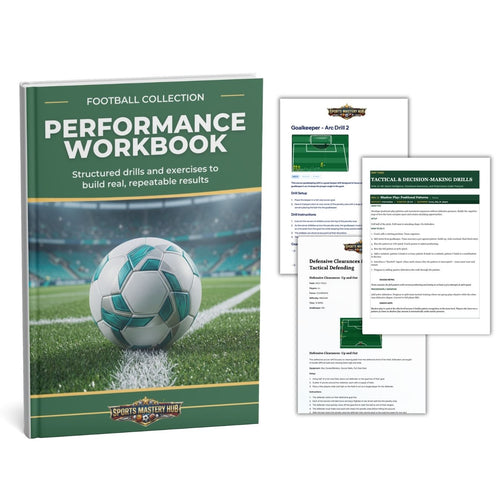 Football performance workbook with pages open showing content on a white background