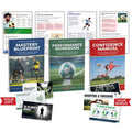 Collection of soccer training books and guides on a white background